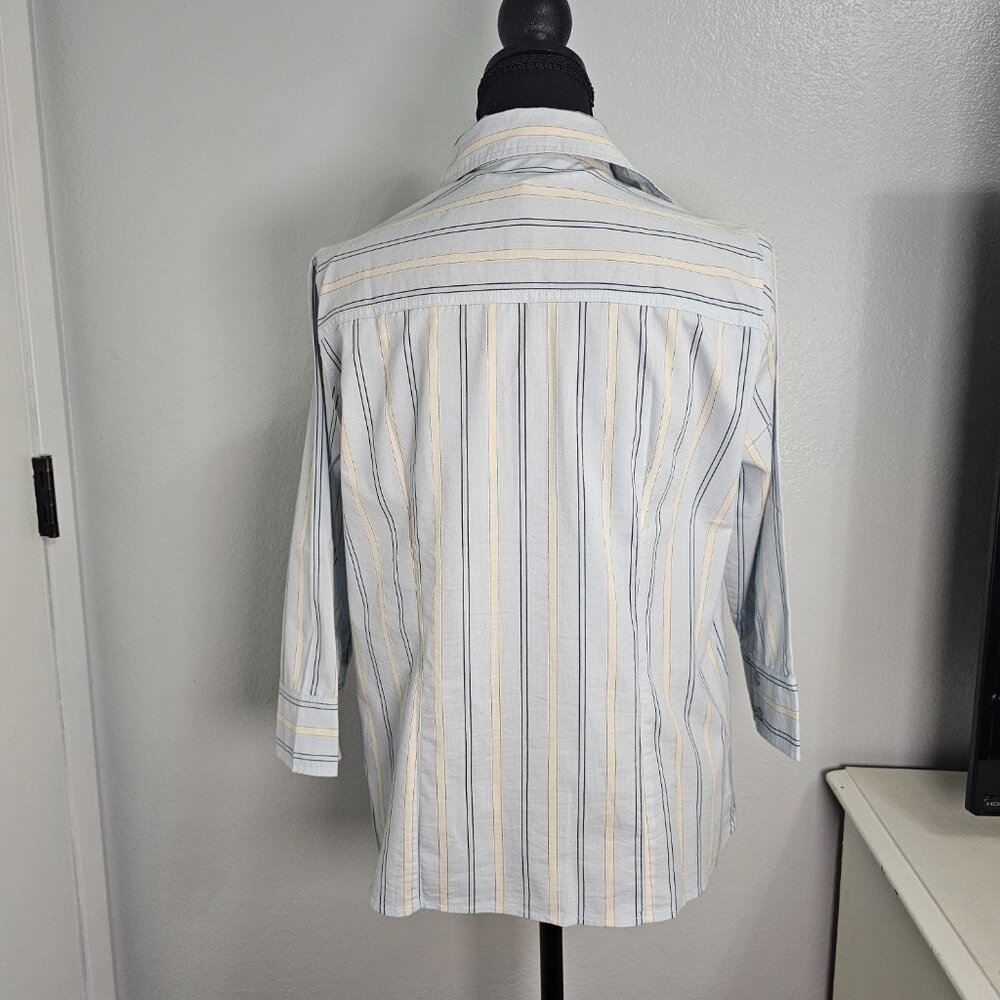 Calypso Light Blue & Yellow Striped Button-Down Shirt - Size Large - Picture 3 of 6